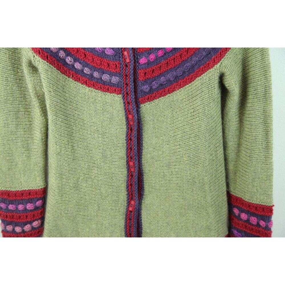 Handmade Knit Wool Cardigan Sweater Art to Wear Green Purple XS S Cottagecore - Picture 4 of 11